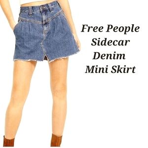 Free People Sidecar Denim Pleated Mini Skirt Saratoga Blue Size 27 | Jean Skirt